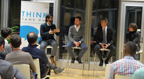 Panel at the welcome cocktail with UNO Library Director and Swiss Ambassador to the UN