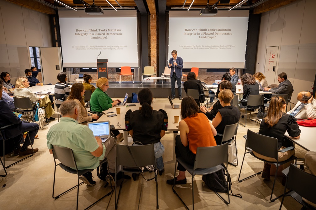 Photo of session at OTT Conference 2024. Goran Buldioski, Director of Programs for Open Society–Europe and Central Asia speaks.